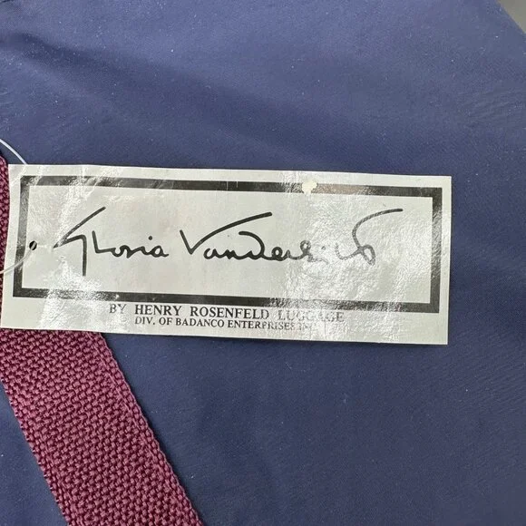 Vintage Travel Duffle Bag Luggage Gloria Vanderbilt Navy Burgundy 1980s Nylon - Picture 6 of 12